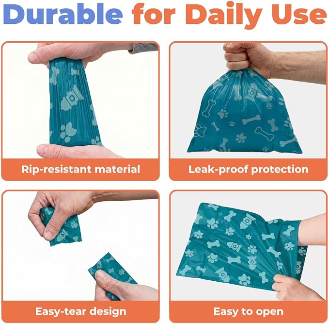 Best Pet Supplies Poop Bags for Dogs - Turquoise, 360 Count | Scented, Leak-proof, Easy-Tear perforations, 15 Thick Bags per roll, Outdoor Walking & Travel, Fits Standard Holders