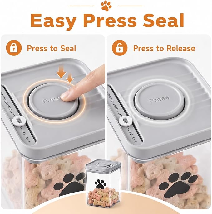 3-Pack Airtight Pet Treat Jars | 48oz Clear Dog & Cat Food Storage Container | Dog Cat Treat Container for Kitchen Counter | Small Dogs Kibble Bin | Dog Cookie Jar - BPA free