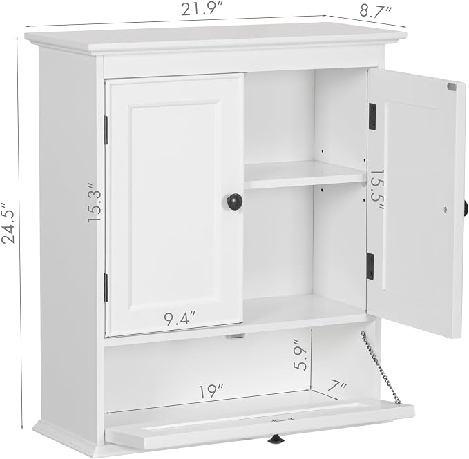 Spirich Bathroom Wall Cabinet, White Medicine Cabinet with Doors | Adjustable Shelf, Lower Tilt-Out Cube, FSC-Certified MDF, Space-Saving Concealed Storage for Toiletries, Towels, or Medicine