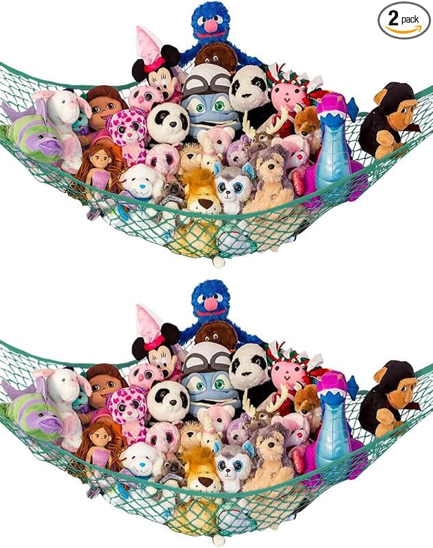 Stuffed Animal Hammock XL 2 Pack | Corner Stuffed Animal Storage & Plushie Net | Extra Large Toy Hammock for Stuffed Animals | Easy Hang, Hardware Included | Green Bedroom Decor | by Lilly's Love