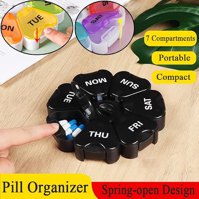 Weekly Pill Organizer, 7 Day Pill Box Daily Reminder Vitamins Case | Portable Large Capacity Compartments, Travel Pill Container for Fish Oil, Medicine Supplement, Medication, Tablet, Capsule