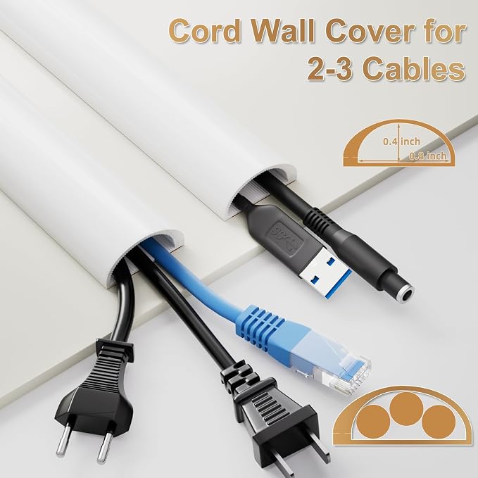 39" Side Open Cord Hider for Wall Mounted Tv, Silicone Flexible | Cable Cover to Hide Conceal Cords Along Wall,Wire Raceway Management Cable Concealer Channel,Electric,White W1.08"×H0.6"