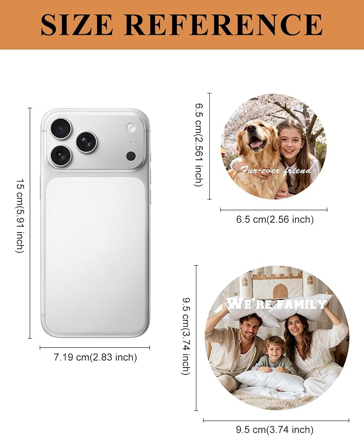 Custom4U Custom Photo Refrigerator Magnet 5 Pack Round Picture Magnet Set | 1.3mm Build, 5 Pack, Small Family Sets, Couple Photos, Pet Keepsakes, 2.56 & 3.74 in