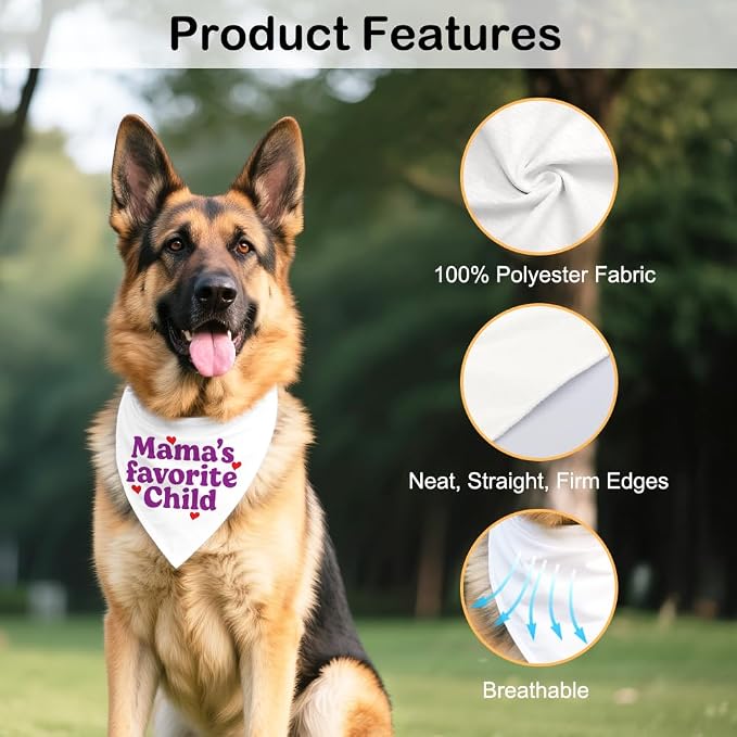 Mama's Favorite Child White Dog Bandana, Funny Photo Prop Pet Scarf Accessories for Small Medium Large Canine, Mother's Day Birthday Christmas Gender Revealing Gifts for Dog Mom Pet Lovers