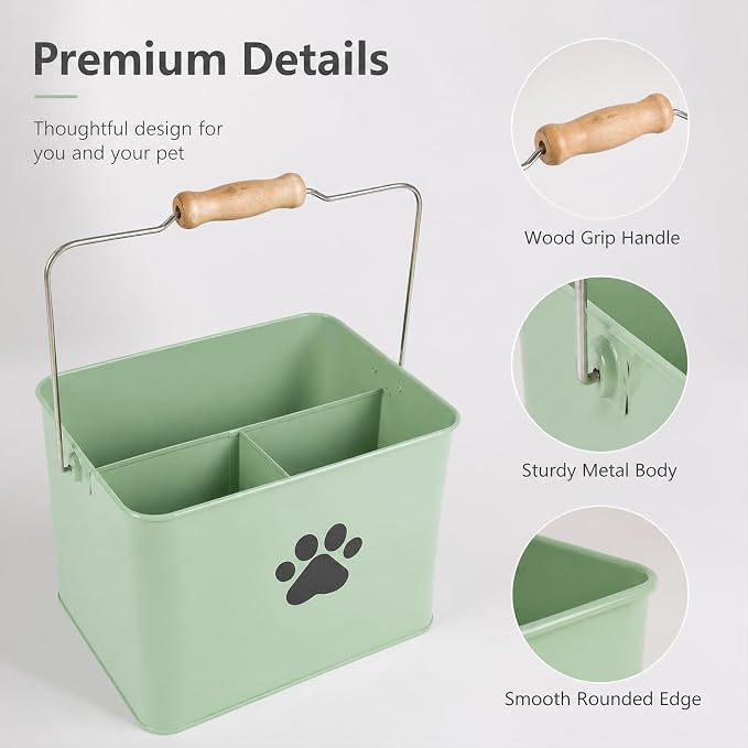 Pethiy Dog Grooming Bag Organizer Basket, Metal Dog Grooming Caddy-Green | Grooming Caddy with Carry Handle, Portable Pet Storage Bin for Bath Supplies, Grooming Tools,Waste Bags,Outdoor Pet Care