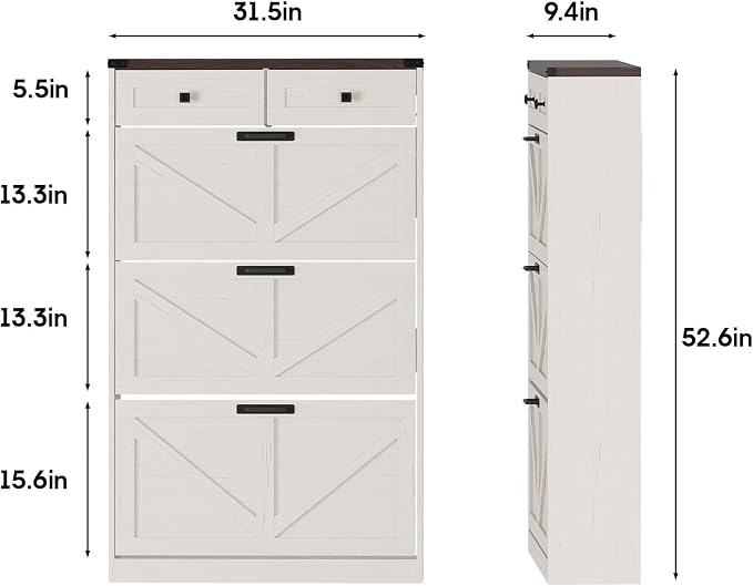 Halitaa Shoe Cabinet with 3 Flip Drawers & 2 Drawers,Freestanding Shoe Storage Cabinet for Entryway,Farmhouse Narrow Slim Organizer Rack for Foyer,Hallway,White