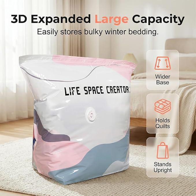 No-Pump Vacuum Storage, 2026 New Large Compression Bags for Blankets, Bedding, Comforters, Jumbo Clothes, Heavy-Duty Press & Seal, No Pump Needed (White, 4PCS, MIX)