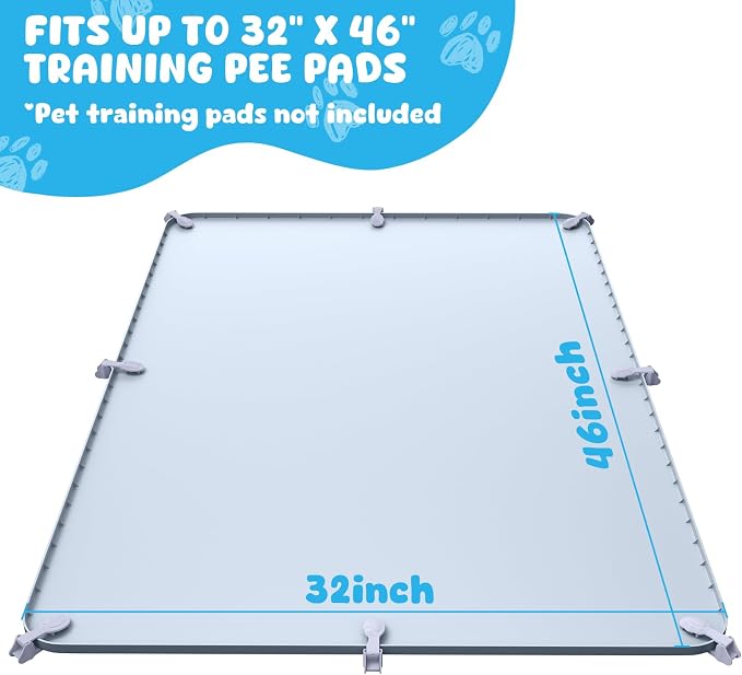 Pee Pad Holder, 32×46 Inch Thickened Silicone Dog Pee Pad Holder Tray | Non Slip Raised Edge Anti Spill Puppy Pad Holder with 4 Fixed Clamps, Easy Cleaning Floor Protection for Puppy Potty Training