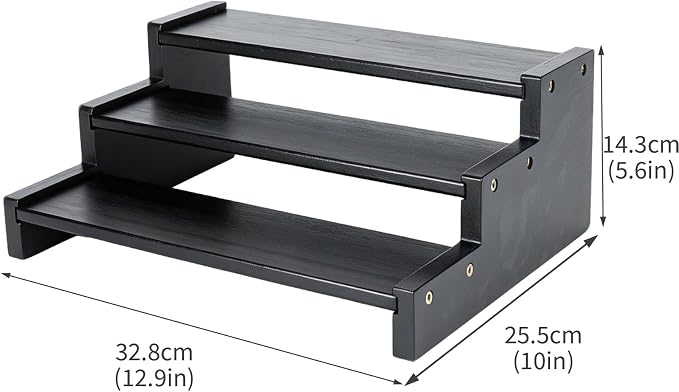 Black Bamboo Can Organizer for Pantry, 3-Tier Countertop Storage Rack for Canned Food, Soda, Soup and Pet Food, Tiered Cabinet Shelf Display