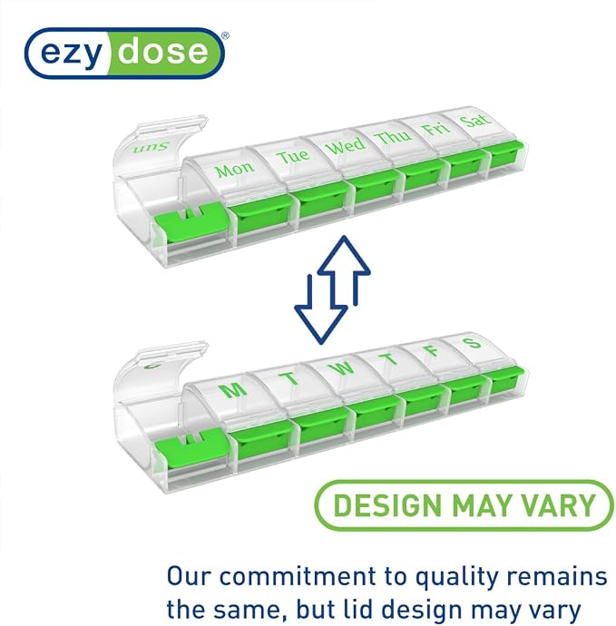 Ezy Dose Weekly (7-Day) Pill Organizer, X-Large Medicine Case, Green/Clear | Daily Vitamin & Supplement Planner, Spacious Push-Button Compartments, Convenient & Easy to Use, Travel-Friendly, BPA-Free