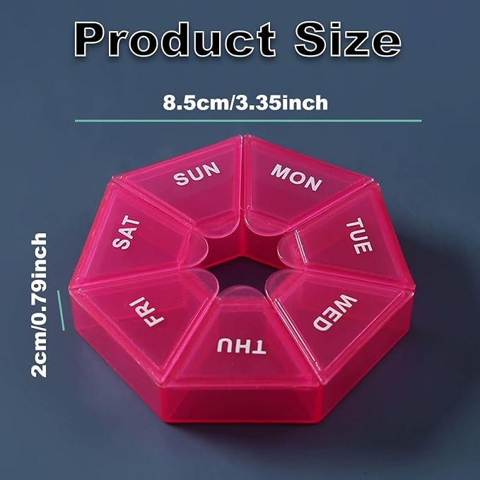 4pcs Travel Pill Organizer, Small Portable Pill Box, 7 Compartment | Weekly Medicine Dispenser, Vitamin Supplement Holder Reminder, Arthritis-Friendly(Yellow,Light Green,Transparent,Rose Pink)