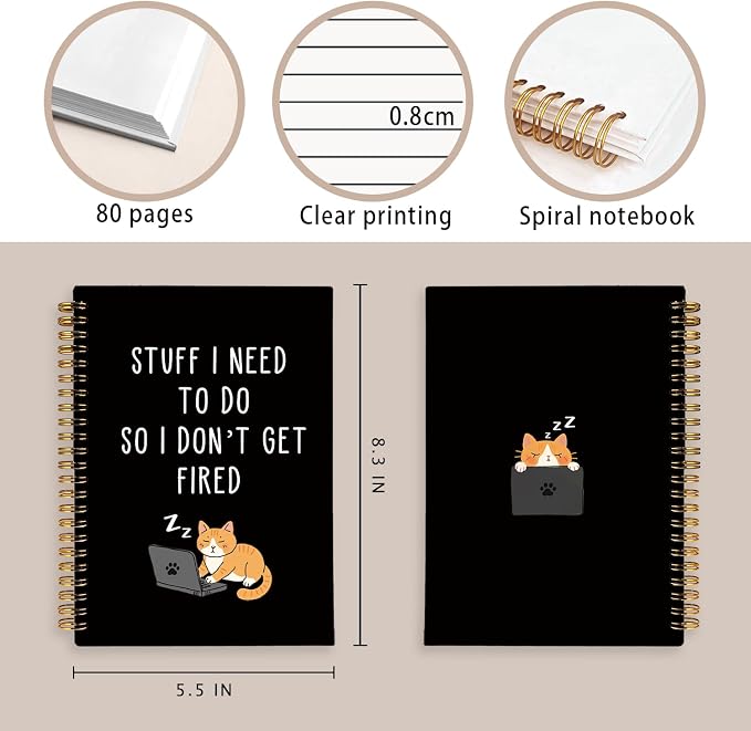 Cat Notebook Journal, Funny Notebooks for Work, New Job Gift | Stuff I Need To Do So I Don't Get Fired Notebook, Goodbye Gift for Coworker Leaving, Funny Gag Gift for Coworkers 5.5x8.3In