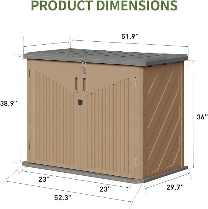 Aoxun Outdoor Storage Cabinet 35 Cu.Ft Outdoor Trash Can Storage Shed,Brown | Waterproof Horizontal Storage Shed Outdoor Storage for Garbage Bin, Generator, and Lawn Mower