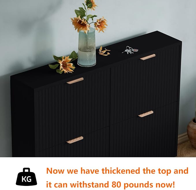 Shoe Cabinet Storage,Modern Freestanding Organizer with 4 Flip Drawers,Narrow Shoe Rack Cabinet for Entryway,Black
