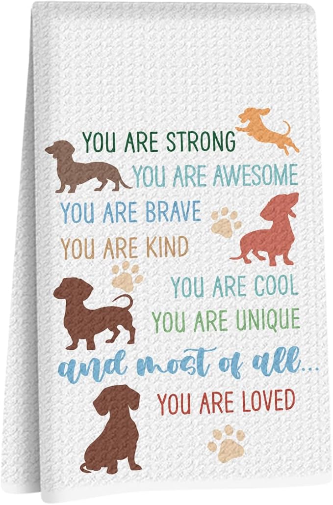 Hanamiya Na Dachshund Kitchen Towels 24x14 Inch, Dachshund Gifts Reusable Dish Towels for Kitchen Bathroom Decor, Waffle Weave Hand Cloth Tea Towel, Inspirational Gifts for Women Friend