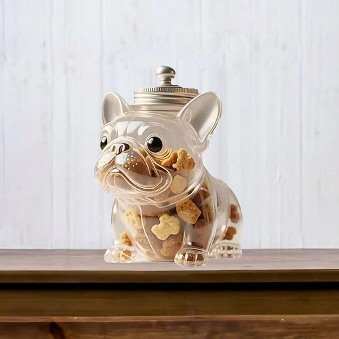 French Bulldog Treat Jar，Airtight Dog Treat Jar, Glass Candy & Cookie Storage Container with Lid, Cute Animal Shape for, Keep Pet Snacks