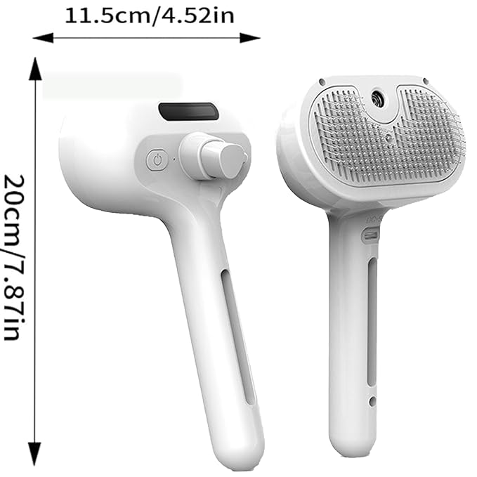 3-in-1 Self-Cleaning Steamy Pet Brush for Dogs & Cats, Fresh Fur Shower Brush That Removes Loose Hair, Reduces Shedding, Grooming Tool for Long & Short Hair, Wet or Dry Use (White)