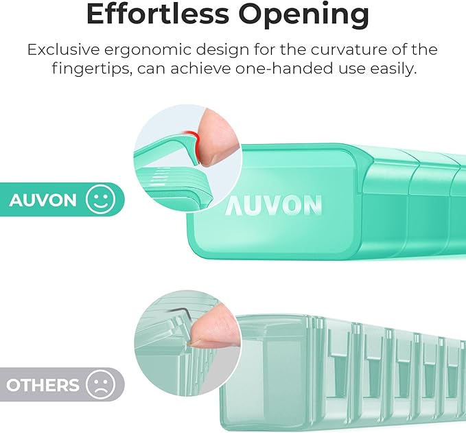 AUVON Weekly Pill Organizer with Effortless Opening Design, BPA-Free | Arthritis Friendly Pill Box, Cute Pill Organizer 7 Day, Portable Pill Case for Vitamins, Supplements and Medications, Cyan