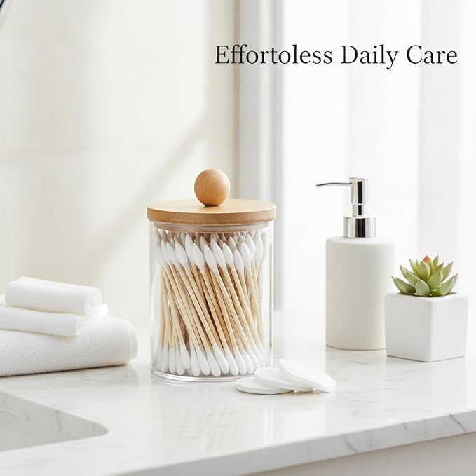 Clear PET Cotton Pad Dispenser Canister - Enclosed Storage for Rounds & Swabs, Compact Bathroom Vanity Organizer (1 Pack)