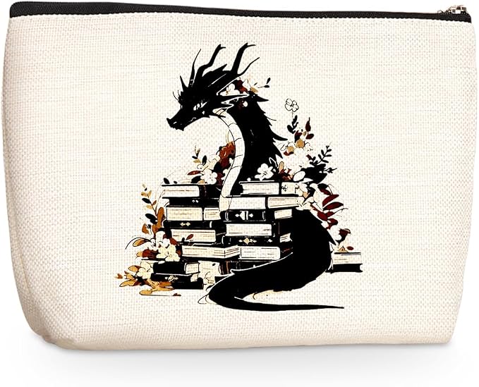Fantasy Dragon Makeup Bag Book Lovers Gifts Bookish Gifts Cosmetic Bag | Fantasy Halloween Christmas Birthday Gifts for Readers Women Girls Best Friends Mom Book Accessories Travel Toiletry Bag