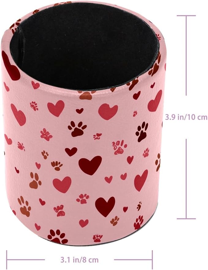 Faux Leather Pen Holder for Desk, Pencil Organizer Pet Paws Pen Cup Desk Decor Makeup Brush Holder Storage for Office Home