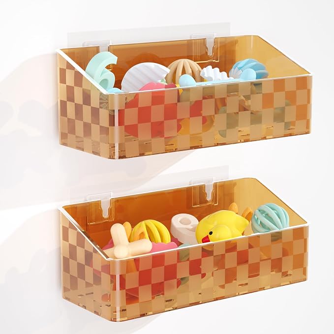 2 Pack Bath Toy Storage Holder, Large Capacity Bath Tub Toy Organizer | Holder for Bathroom, Bedroom & Kitchen, Organize Shower Toy, Shampoo, Bath & Kitchen Items, ABS Quick-Drying, Brown