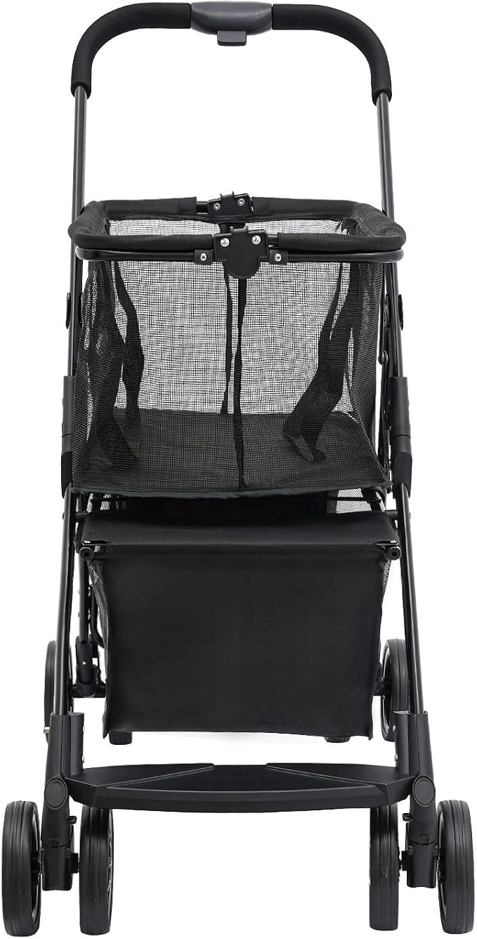2-in-1 Folding Shopping Cart & Pet Stroller, Lightweight Grocery Cart with 360° Swivel Wheels & Detachable Carry Bags, Multi Use Utility Carts Portable Trolley for Shopping, Picnic and Office, Black
