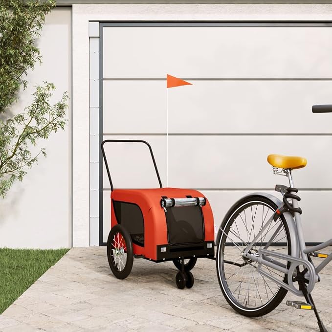 Pet Bike Trailer for Small Dogs and Cats, Oxford Fabric Cargo Cart with Iron Frame, Foldable Pet Stroller for Cycling Travel
