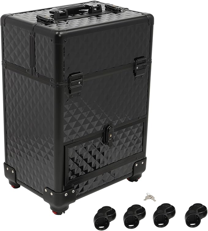 Makeup Rolling Case, Professional Rolling Nail Case Wheeled Manicure Storage Case Polish Organizer w/ Universal Wheels, Portable Adjustable Studio Travel Cart for Nail Technicians Hairstylist (Black)
