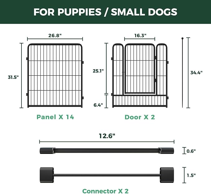 FXW Rollick Dog Playpen with Divider Connectors, 32" H, 16 Panels | Heavy-Duty & Easy setup Play Area, Two-Zone Layout, Indoor & Yard, For Small & Medium Dogs, Patented