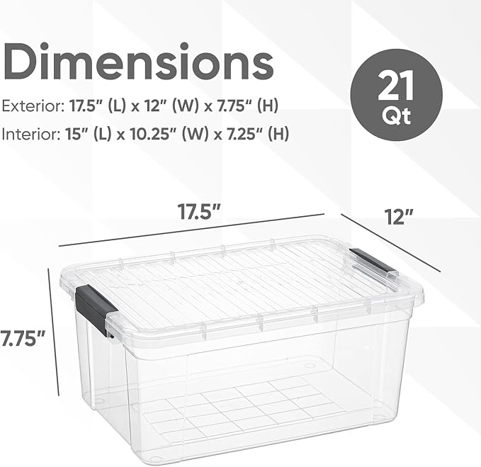 Superio 21 Quart Clear Plastic Storage Boxes with Lids, Stackable Organizer Containers, BPA-Free Storage Bins for Home, Office, School & Dorm, 2 Pack