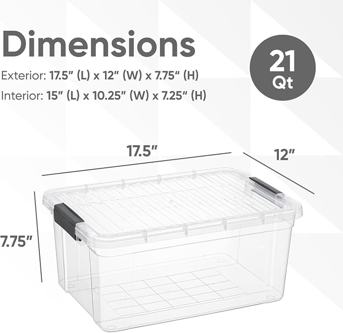 Superio 21 Quart Clear Plastic Storage Boxes with Lids, Stackable Organizer Containers, BPA-Free Storage Bins for Home, Office, School & Dorm, 6 Pack