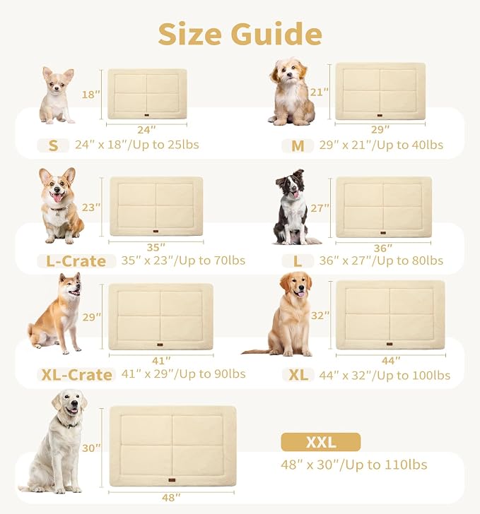 MADE 4 PETS Dog Crate Pad Washable Dog Bed for Large Dogs, 36"x27" | Washable & Reversible, Anti-Slip Kennel Mat for Cozy Sleeping, Soft Fluffy Dog Bed for Indoor & Outdoor Use, , Beige