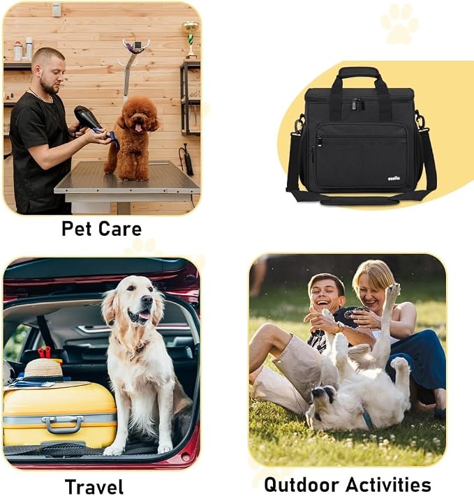 GMAK Pet Grooming Bag,Pet Hair Clipper Organizer Grooming Bag for Equipment | Dog Grooming Tote Bags Pets Tools Supplies Organizer for Dog Cat Equipment, Grooming Tools and Accessories, Black