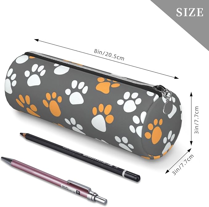 OSAM SPACE Leather Pencil Case Round Pencil Bag Cute Cartoon Cat Paws Pen Organizer Holder Portable Zipper Pouch Cute School Supplies for Girls Boys Study Office