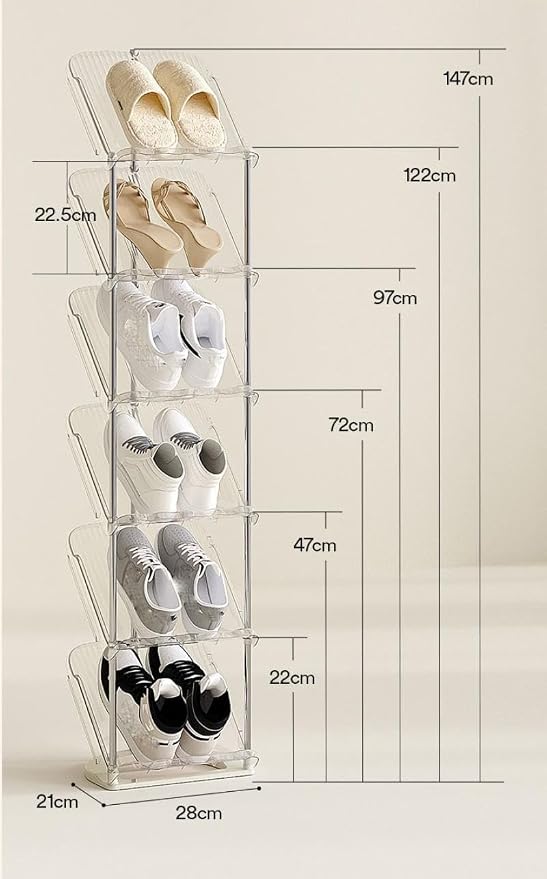 Clear Narrow Shoe Rack for Entryway - Free Standing Shoe Storage Organizer | Space Saving Design, Easy To Assemble, Fits Entryways and Closets, Sturdy Organizer For Living Room