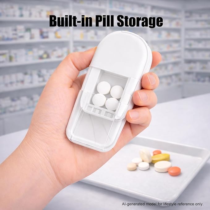 Pill Cutter and Crusher, Tablet Splitter with Pill Storage,White