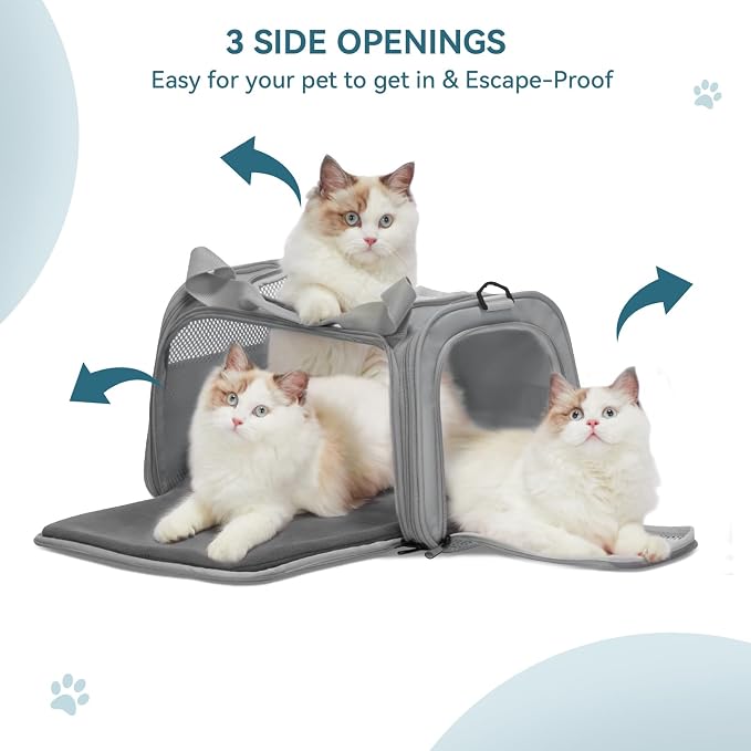 PETSFIT Cat Carrier, Grey, Small and Medium Cats Under 12 Lbs | Airline Approved, Soft Carrier, Soft Cat Travel Bag, Kitten Carrier with Extendable Mat
