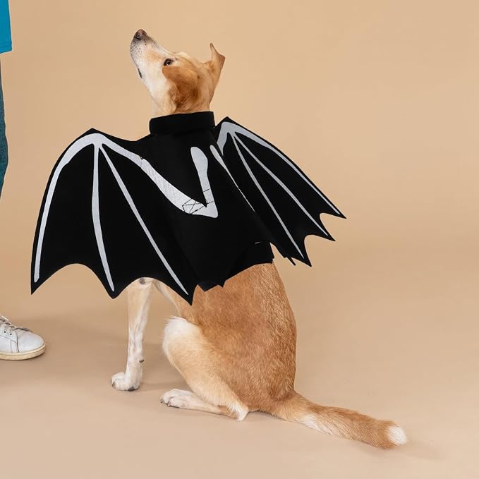 TEHAUX 1pc Cat Bat Wings Halloween Pet Costume Luminous Wings for Cats and Dogs Soft Felt Adjustable Strap for and Parties