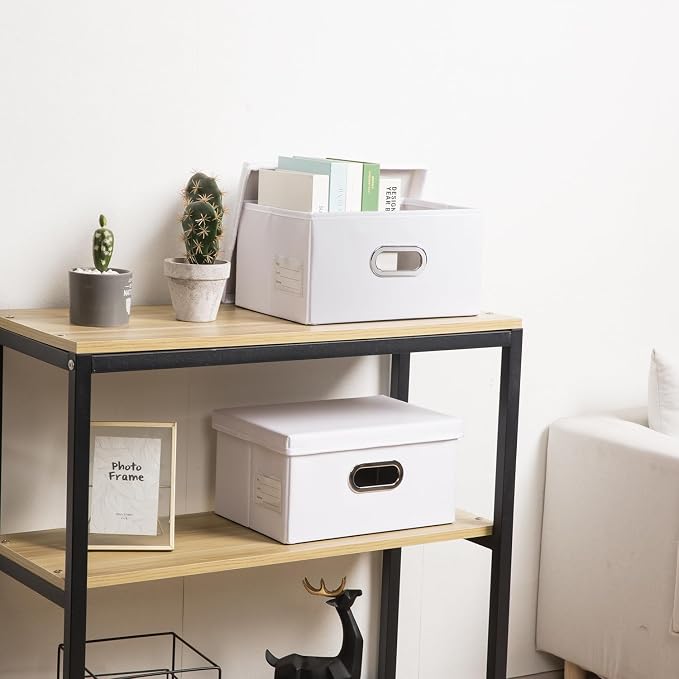 Collapsible Storage Box with Lid [1-Pack] Leather Fabric Foldable Storage Bin Organizer Container Basket Cube with Cover for Home Bedroom Closet Office Nursery White (13.6x9.6x6.9)