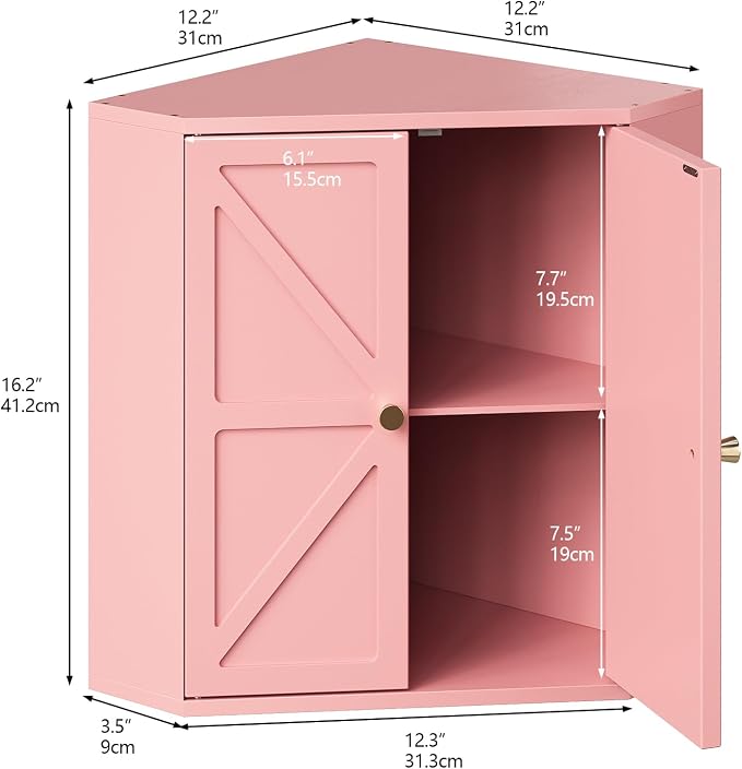 Trironsun Corner Bread Box for Kitchen Counter Double Layer Bamboo Bread Storage Container Large Capacity Bread Storage Bin Farmhouse Breadbox Organizer (Pink)