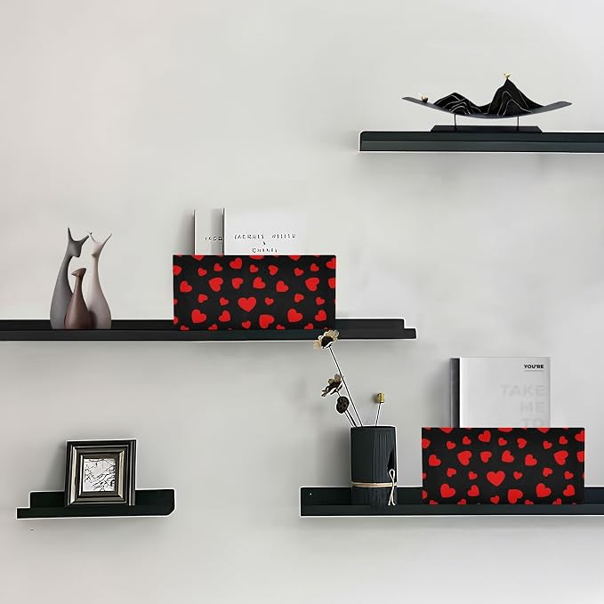 Emelivor Valentines Hearts Black Storage Basket Bins Set (2pcs) Felt Foldable Storage Bins with Dual Handles Dog Basket for Office Bedroom Closet Babies Nursery DVD Laundry