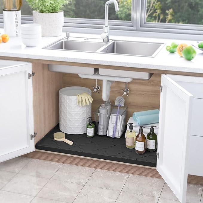 Waterproof Under Sink Mat 40" x 22" Silicone Mat Cabinet Protector | Heavy Duty Deep Drip Tray, Extra Thick Non Slip Liner for Kitchen & Bathroom, Pets, Organizer, Storage, Boots, Home Essential