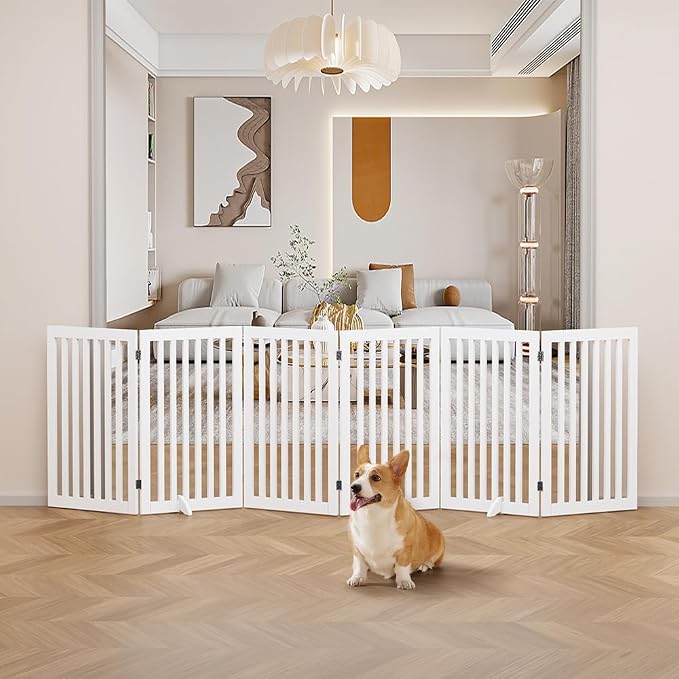 unipaws 120" Extra Wide Pet Gate and Pet Playpen Combination for Dog Cat | 36” Height Free Standing Dog Gate for Doorways, Stairs, Foldable Puppy & Room Divider, Indoor Use