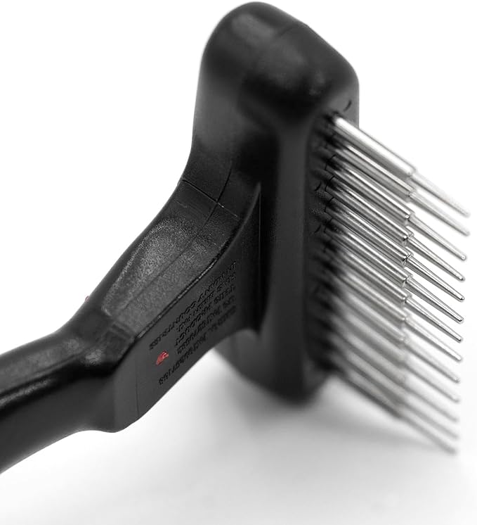 Jeffers Pet Magic Spring Undercoat Rake, Black & Red, 13 Long Pins - Rotating Retractable Teeth for Dogs, Cats - Grooming Tool for Shedding, Detangling, Removing Fur and Mats - Black Red