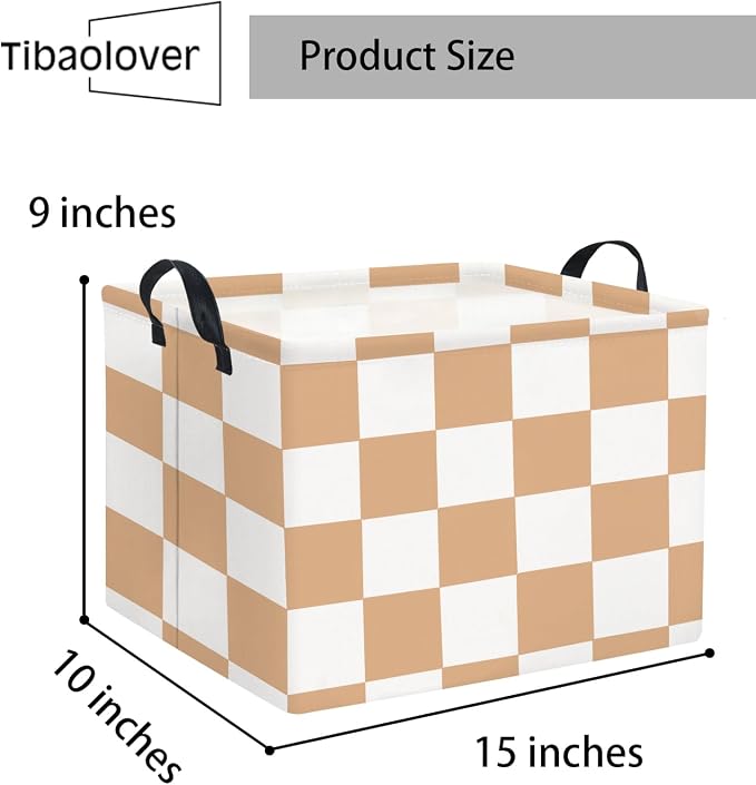 Rectangular Storage Basket for Home Kitchen Girls Cute Storage Bin Organizer Shelf Book Room Decor(Brown Checked)