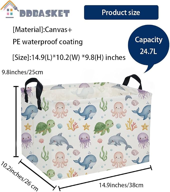 Rectangle Kids Baskets Ocean Basket Cute Storage Bin Fish Box for Room Decor Gift Basket(Cute ocean)