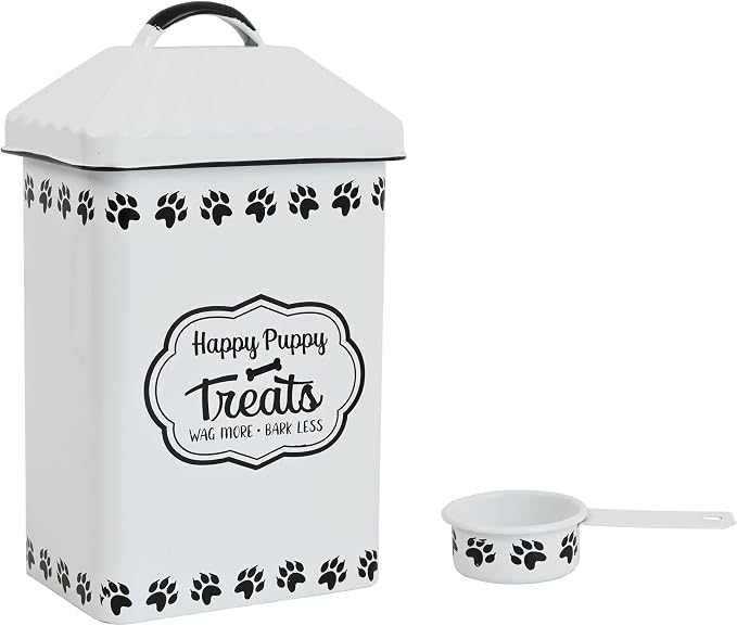 All Chic Dog Food Container Dog Food Storage Container with Lid & Sturdy Metal Handle with Spoon - Metal Kibble Storage Bin for Dogs up to 50 lbs -Pet Food Storage
