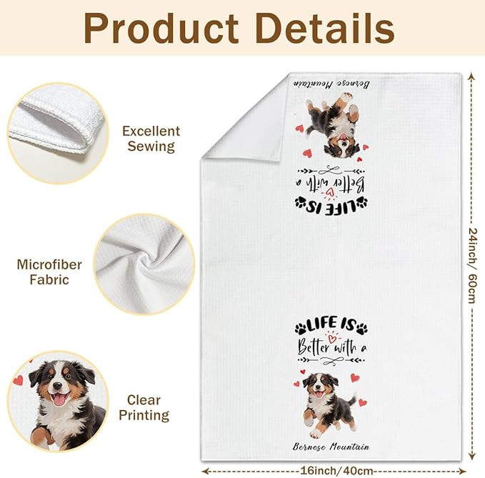 WwongxianB Bernese Mountain Dog Kitchen Towels Decorative Set of 2, Funny Tea Towel Hand Towels Highly Absorbent Dish Cloths 16x24 Inches, Bathroom Decor, Bernese Mountain Dog Lovers Gifts -04