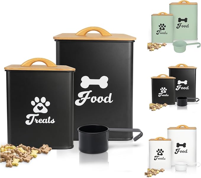 Dog Treat Container 2PCS, Dog Food Storage Container with Lids Airtight, Dog Treat Jars for Kitchen Counter-7+3Lbs, Small Dog and Cat Cookie Jar for Storage, Pet Treat Container (Upgraded) Black